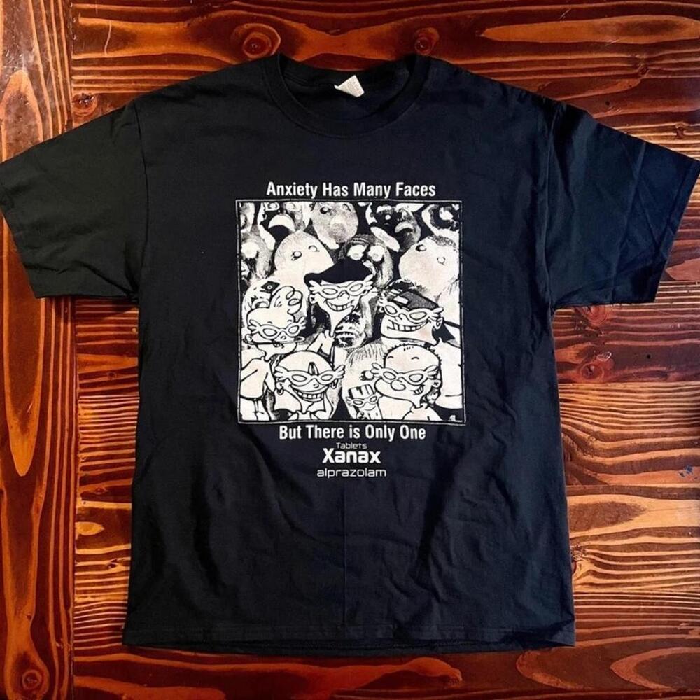 Gildan Black T Shirt Anxiety Has Many Faces Graphic Tee